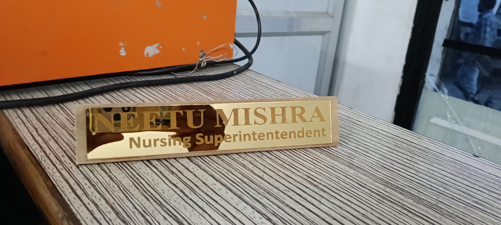 Custom Name Desk Plate on golden strip