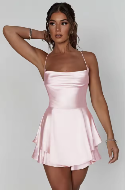 Elegant Pink Satin Dress