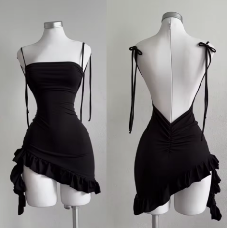 Black Sleeveless Ruffle Dress