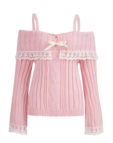 Pink Off-Shoulder Knit Sweater