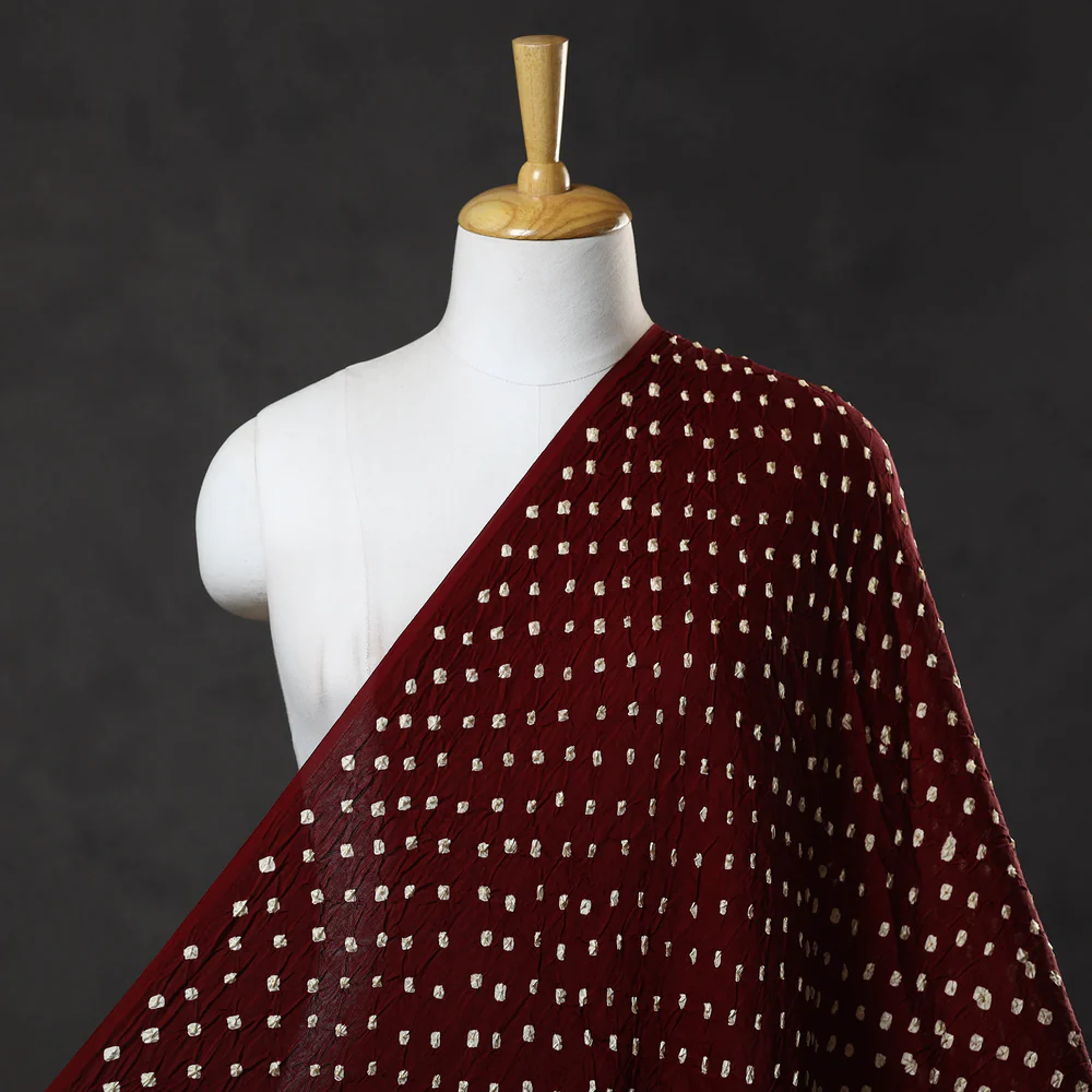 Modal Silk Bandhej / Bandhani Fabric (2.5 meter) - Brown