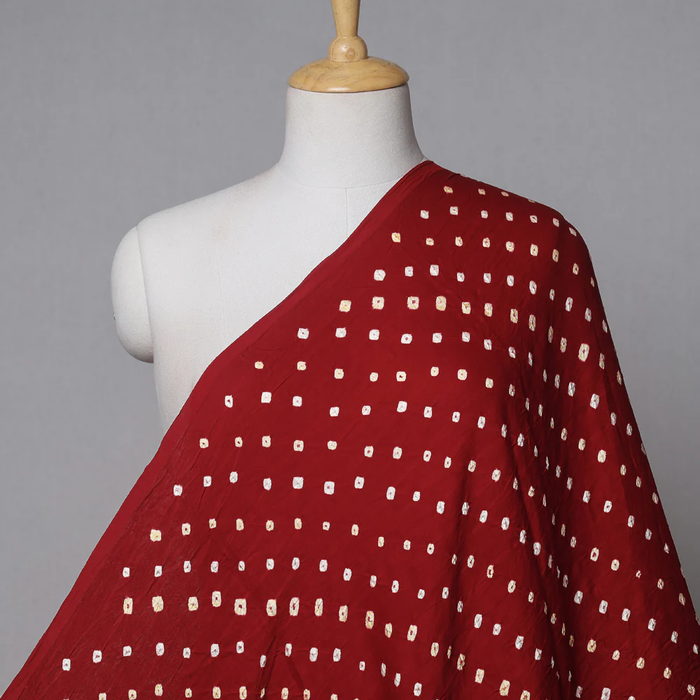Modal Silk Bandhej / Bandhani Fabric (2.5 meter) - Red