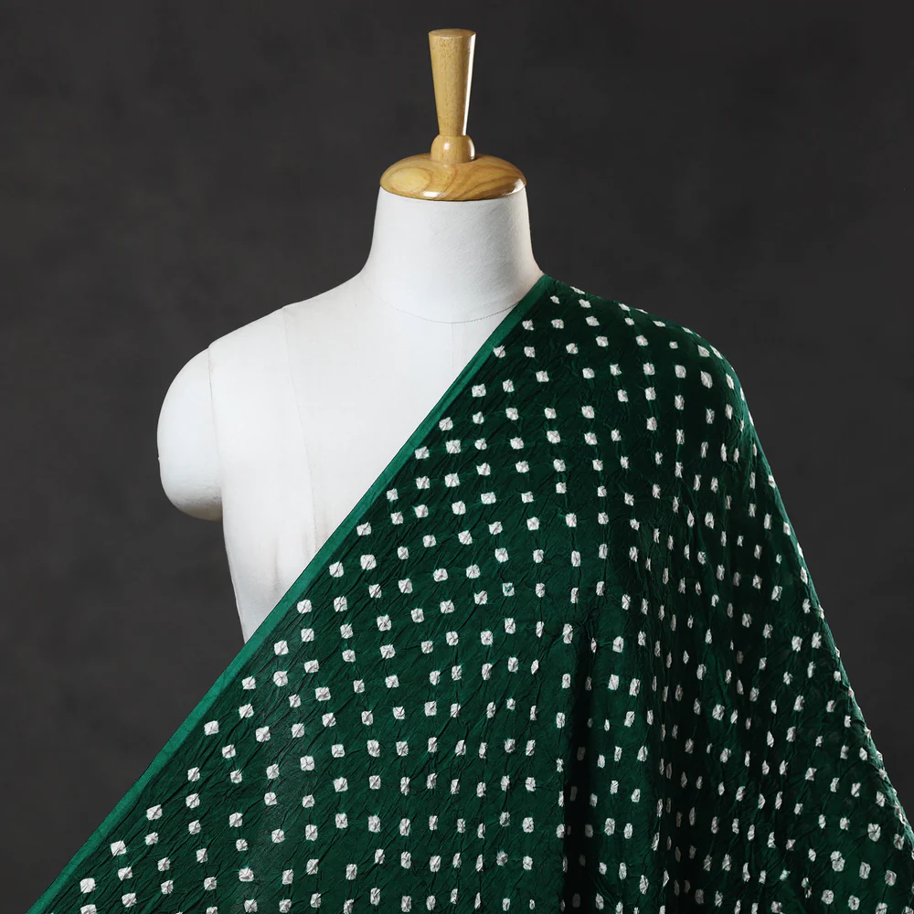 Modal Silk Bandhej / Bandhani Fabric (2.5 meter) - Green