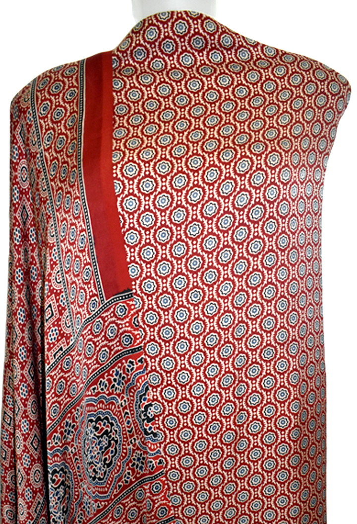 Floral Motifs Premium Modal Silk Ajrakh Hand Block Salwar Suit - Maroon