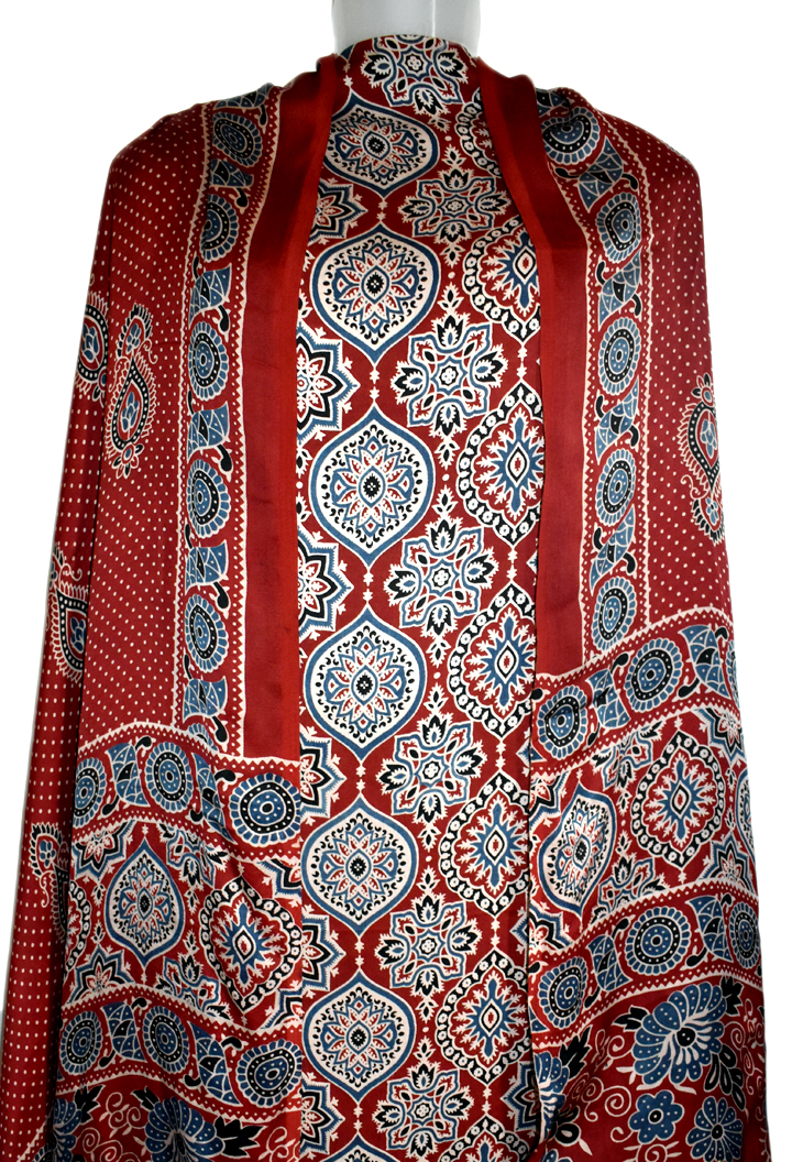 Badam Buta Premium Modal Silk Ajrakh Hand Block Salwar Suit - Maroon