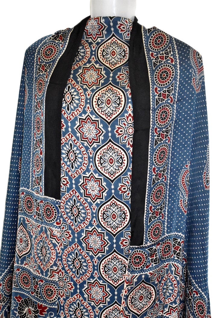 Badam Buta Premium Modal Silk Ajrakh Hand Block Salwar Suit - Blue