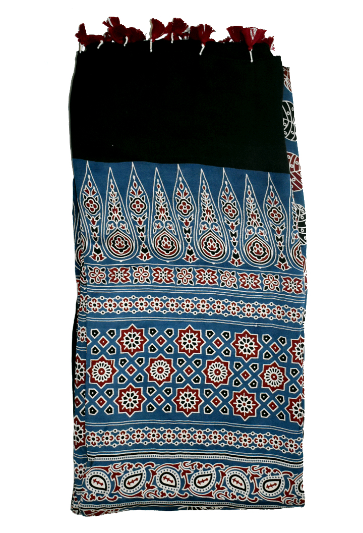 Blue Premium Modal Silk Ajrakh Hand Block Dupatta - Leaf Design
