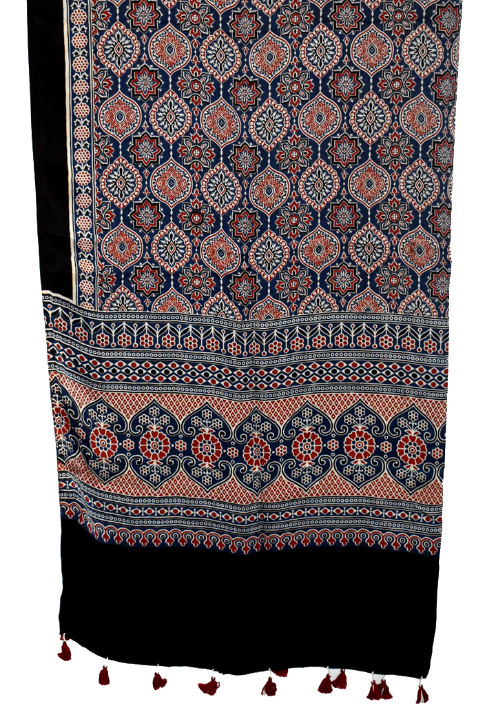 Blue Premium Modal Silk Ajrakh Hand Block Dupatta - Paisley 