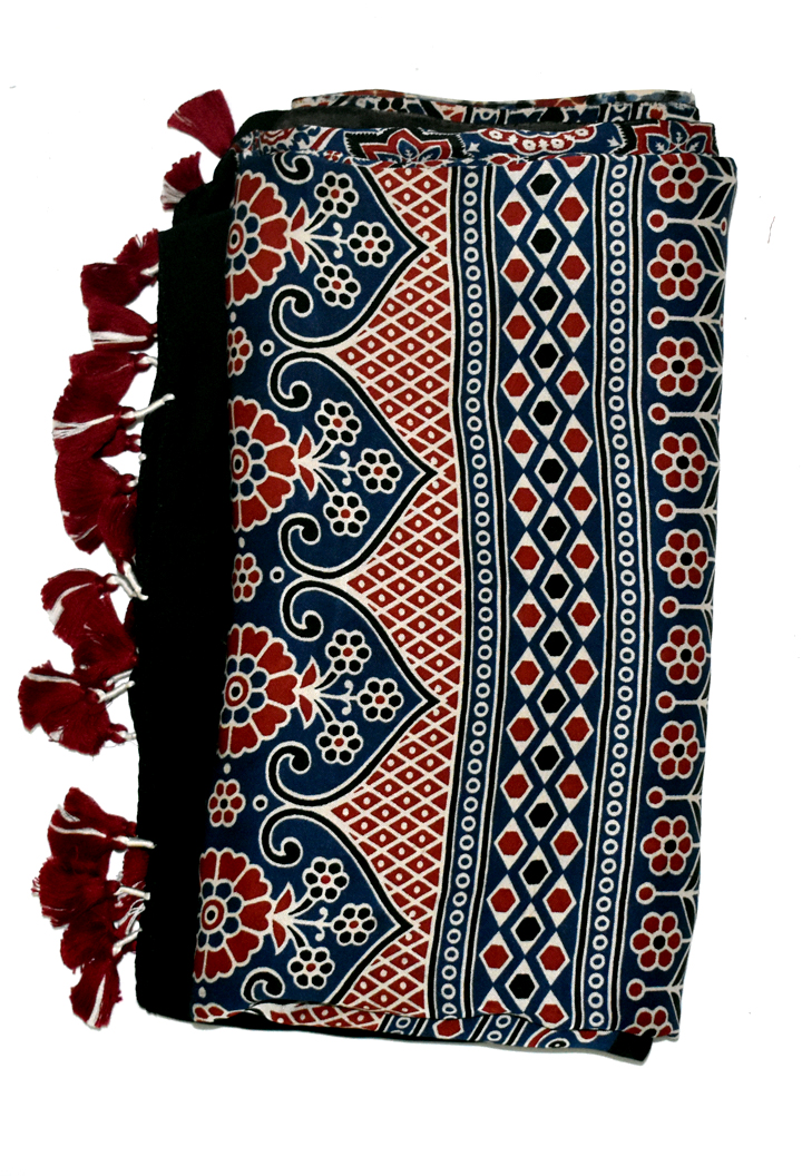 Blue Premium Modal Silk Ajrakh Hand Block Dupatta - Paisley 