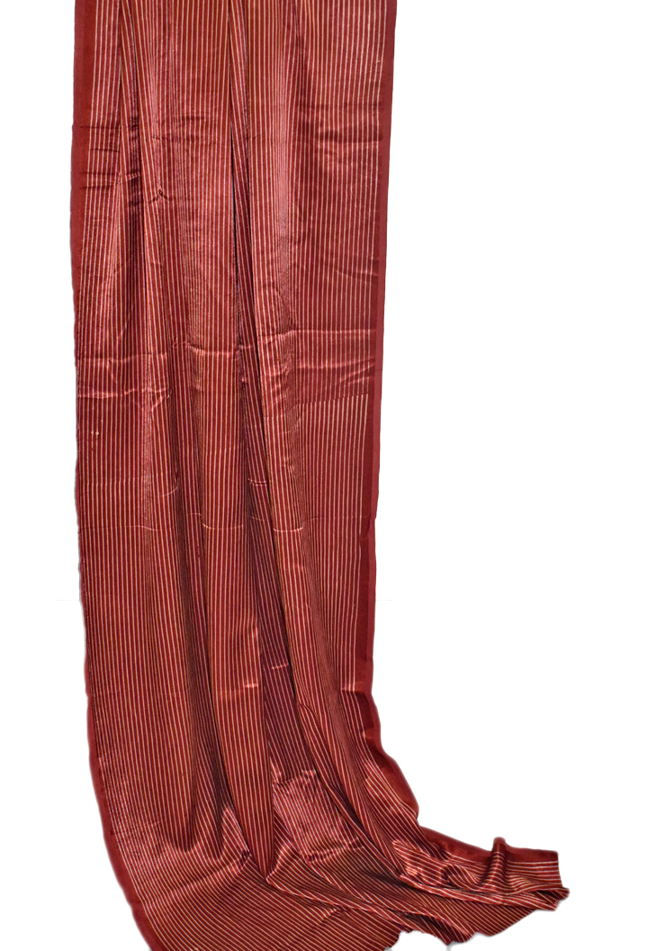 Mashru Silk With White Stripes (2.5 meter)  - Maroon 