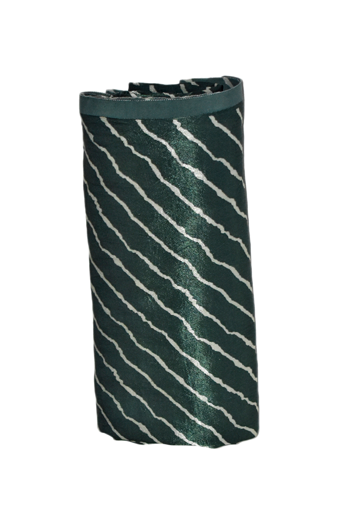 Mashru Silk With Diagonal White Stripes  (2.5 meter)  - Green