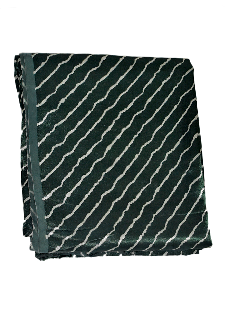 Mashru Silk With Diagonal White Stripes (2.5 meter) - Green