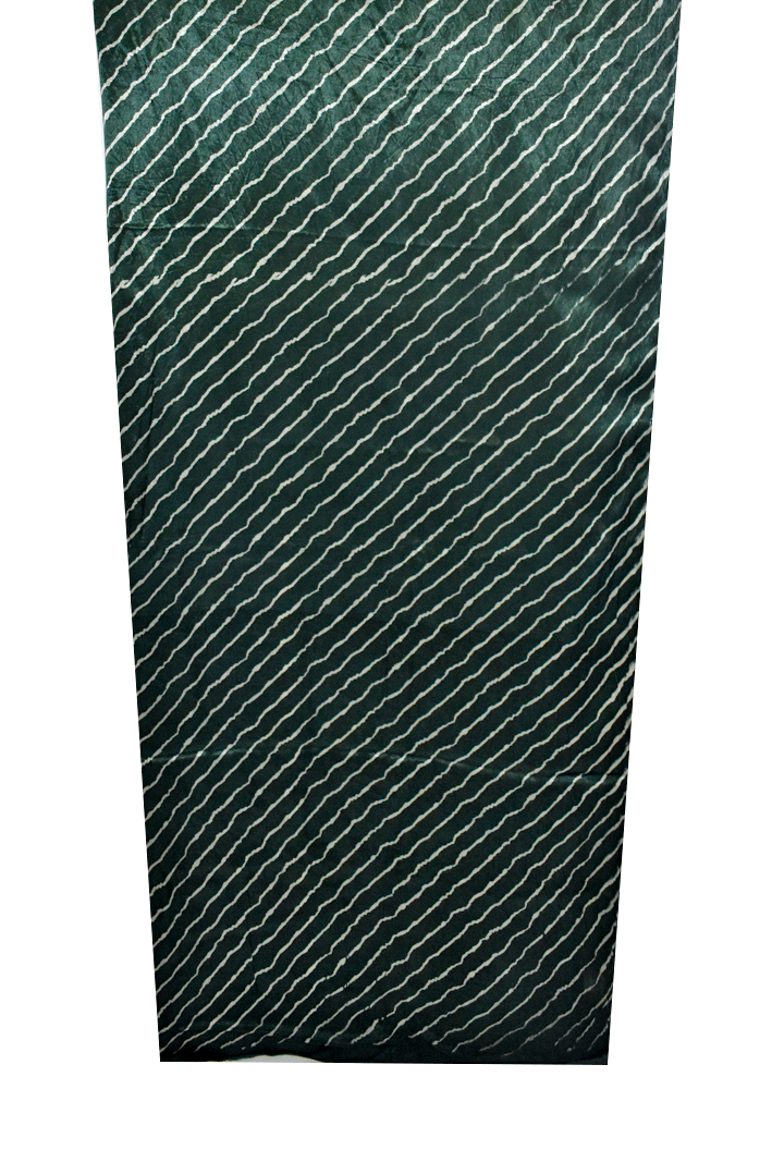 Mashru Silk With Diagonal White Stripes  (2.5 meter)  - Green