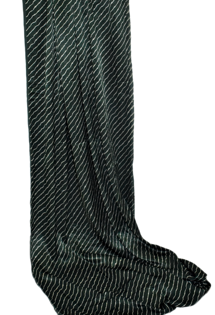 Mashru Silk With Diagonal White Stripes  (2.5 meter)  - Green