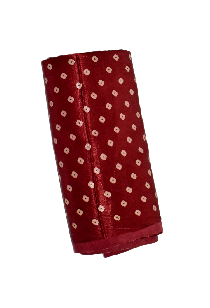 Mashru Silk Bandhani Print Fabric (3 meter)  - Maroon 