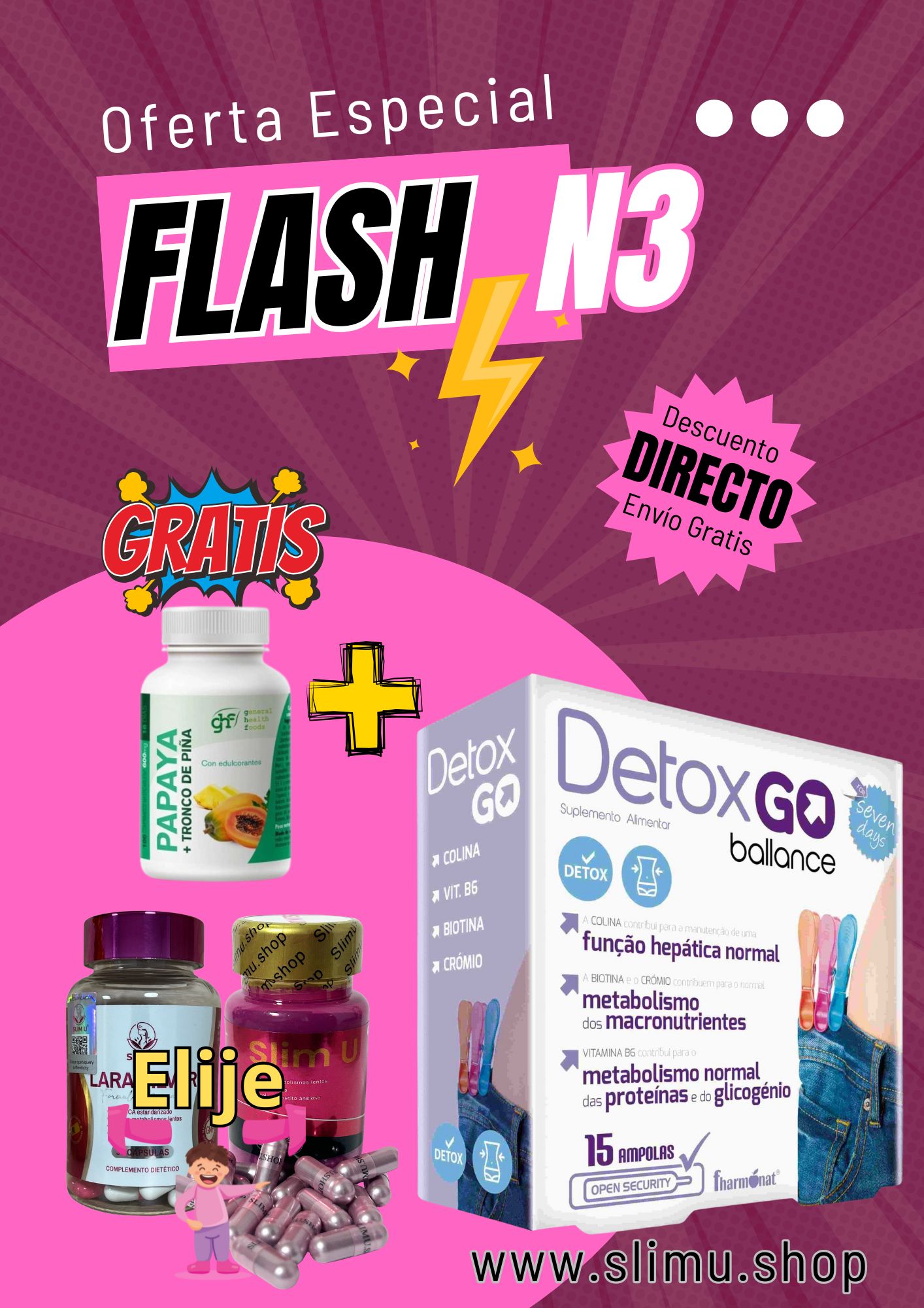 Pack 3 Reductor SlimU a elegir + Detox Go Balance