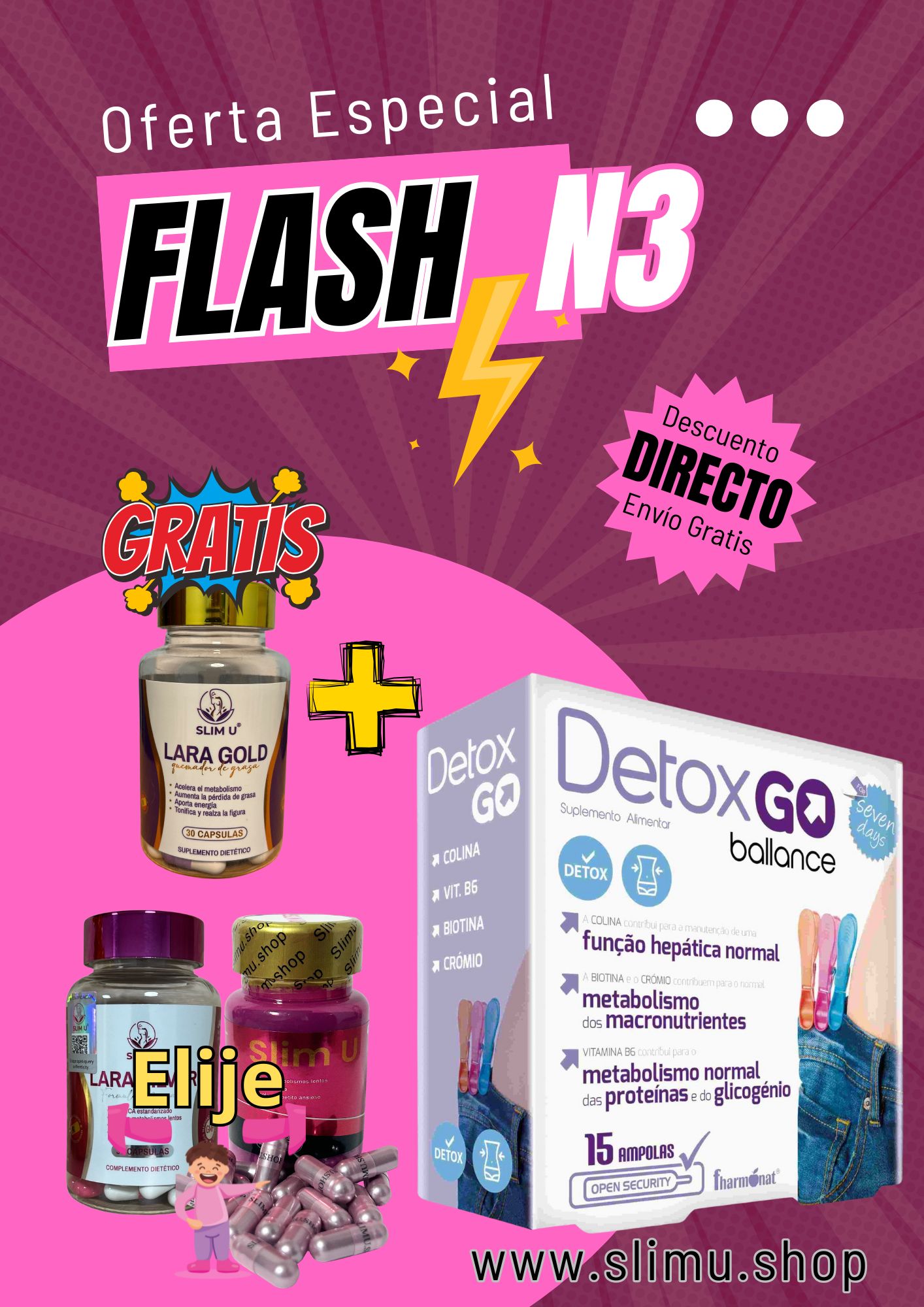 Pack 3 Reductor SlimU a elegir + Detox Go Balance