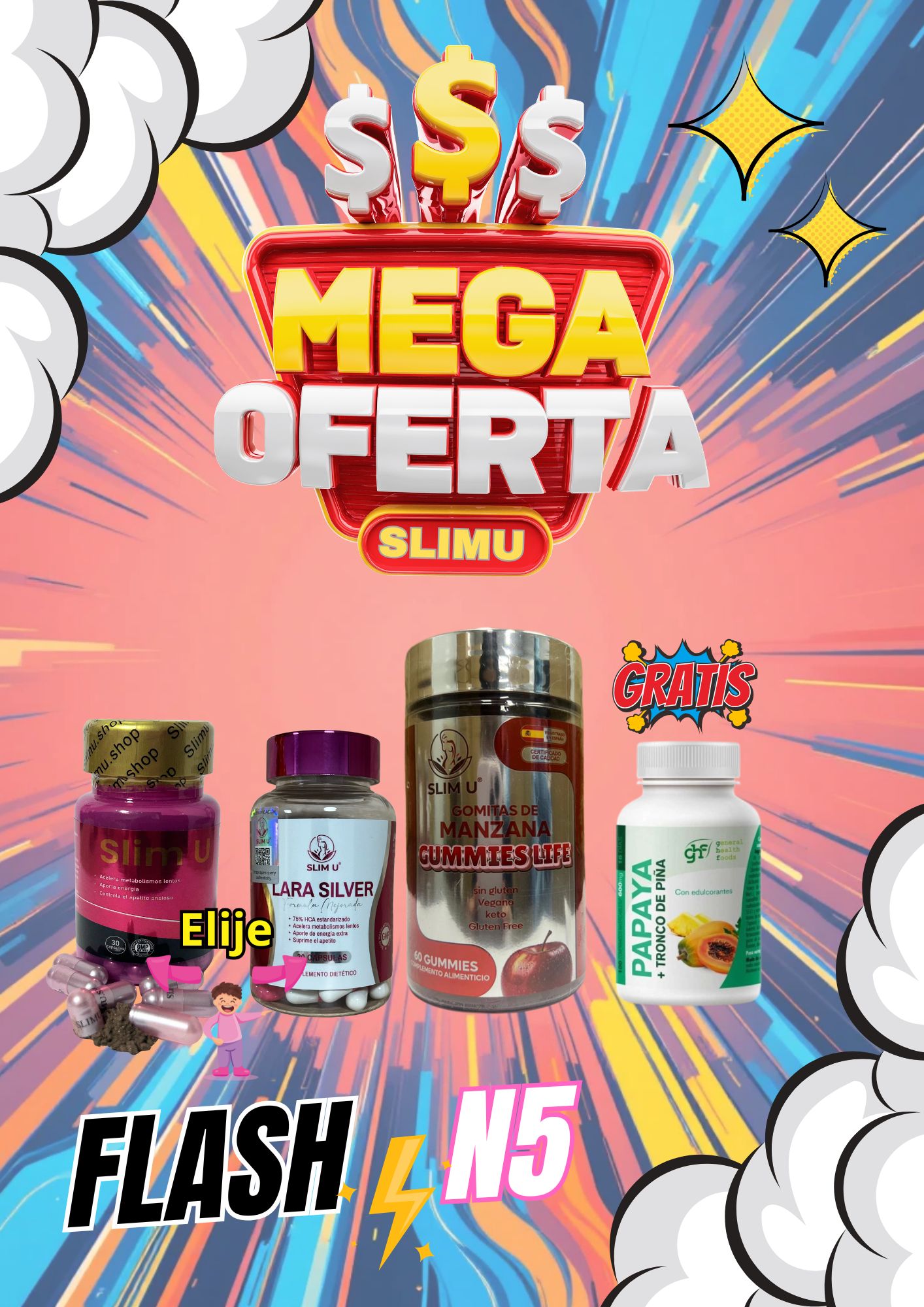 Pack 5 SlimU a elegir  + SlimU Gummies Manzana y regalo