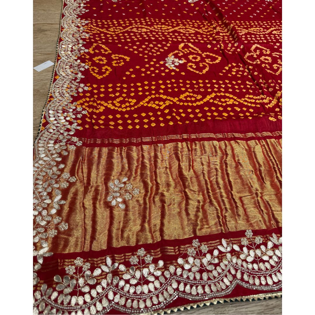 Pure Gajji Silk Saree with Zardozi, Dabka and Gota Work