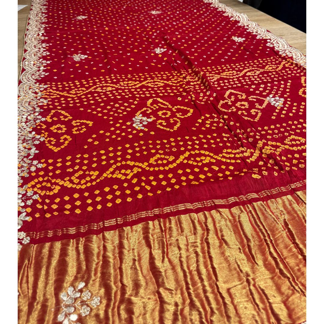 Pure Gajji Silk Saree with Zardozi, Dabka and Gota Work
