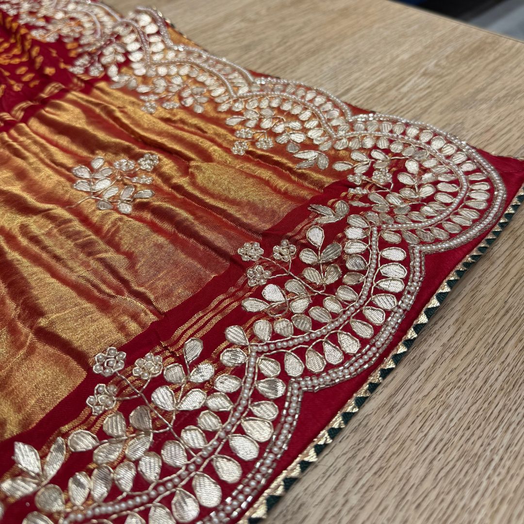 Pure Gajji Silk Saree with Zardozi, Dabka and Gota Work