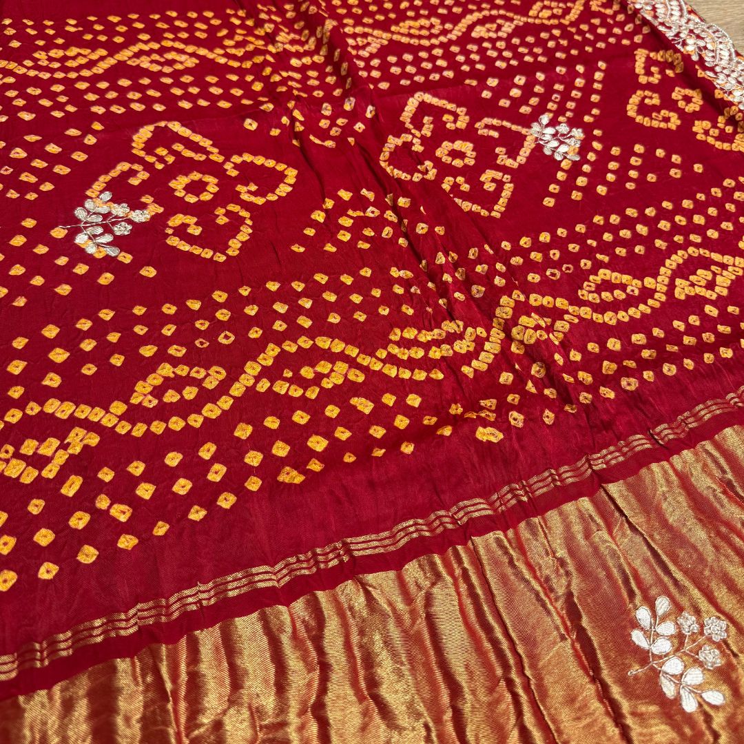 Pure Gajji Silk Saree with Zardozi, Dabka and Gota Work