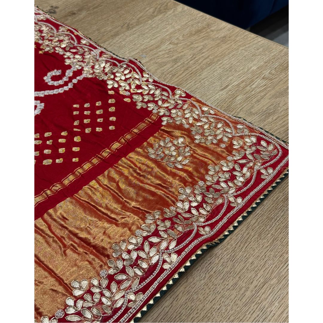 Pure Heavy Gaji Silk with Dabka, Gota and Zardozi work