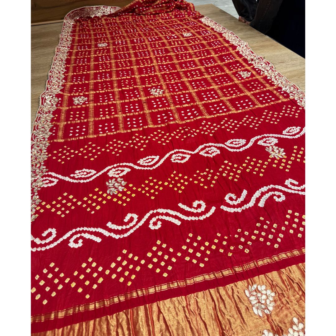 Pure Heavy Gaji Silk with Dabka, Gota and Zardozi work