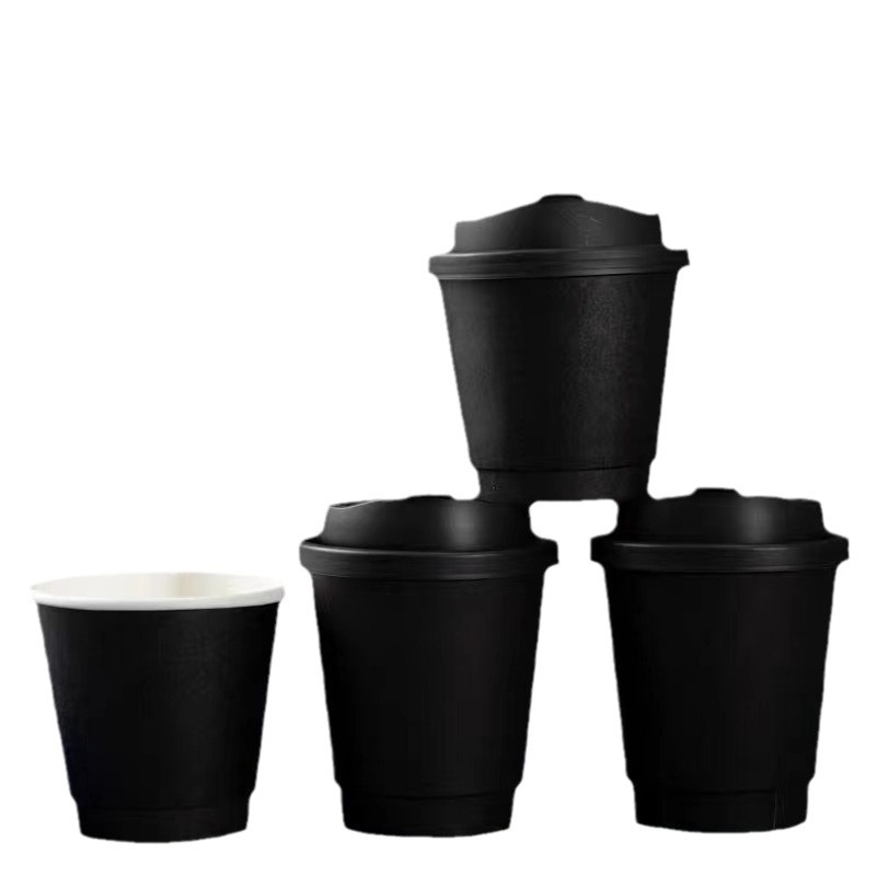 Combo 500 Cốc Giấy Màu Đen Dùng Một Lần Hai Lớp – Tùy Chỉnh Logo, Chống Bỏng, Giữ Nhiệt Tốt
