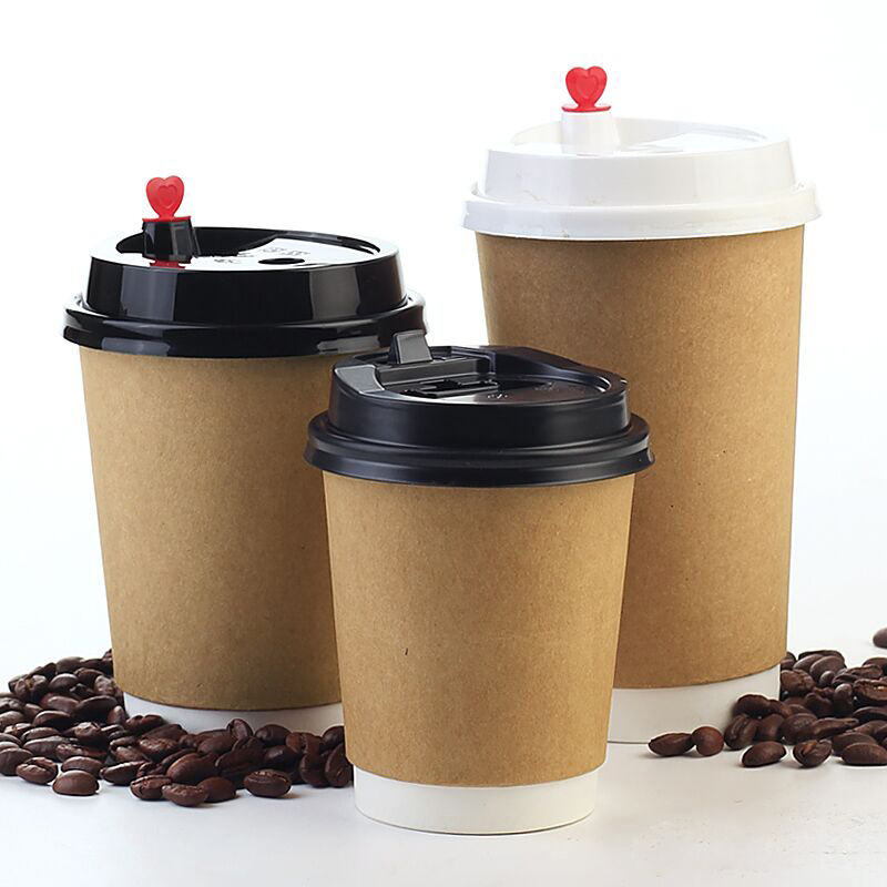 Combo 500 Cốc Giấy Kraft Nâu Dùng Một Lần – Cách Nhiệt Hai Lớp, Có Nắp, Chắc Chắn, Tiện Lợi