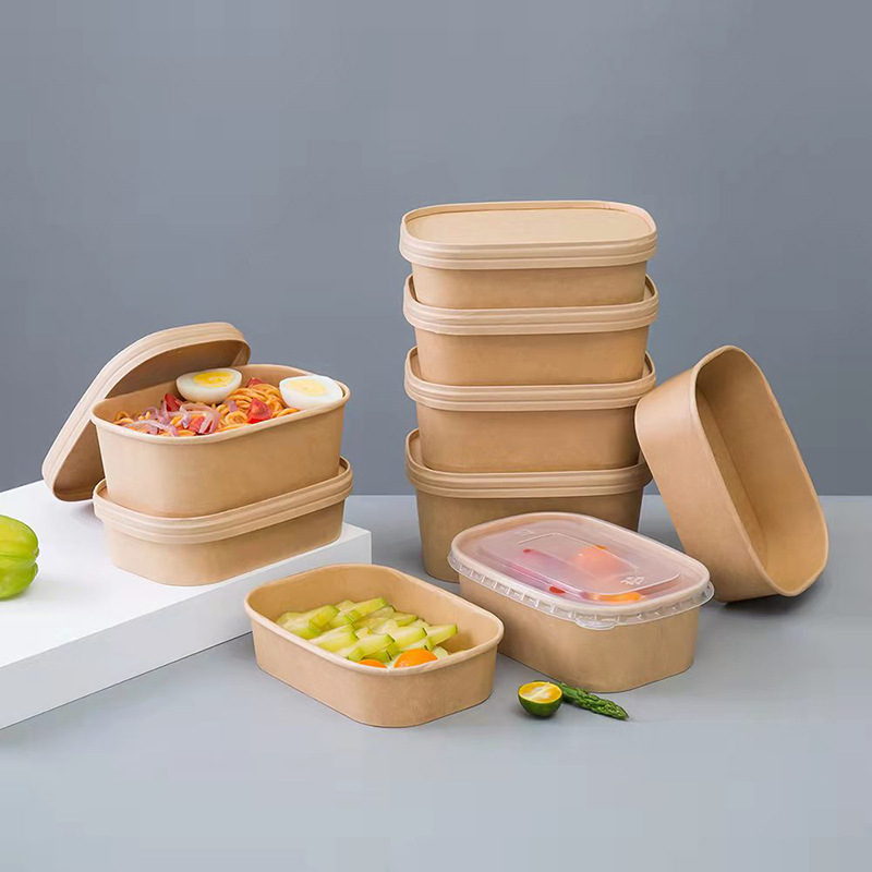 COMBO 300 Hộp đựng cơm trưa hình chữ nhật bằng giấy kraft dùng một lần, bát tròn dày, hộp đựng cơm trưa gà rán nhẹ, bát giấy đựng đồ mang đi