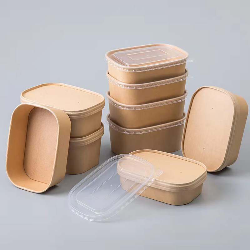 COMBO 300 Hộp đựng cơm trưa hình chữ nhật bằng giấy kraft dùng một lần, bát tròn dày, hộp đựng cơm trưa gà rán nhẹ, bát giấy đựng đồ mang đi