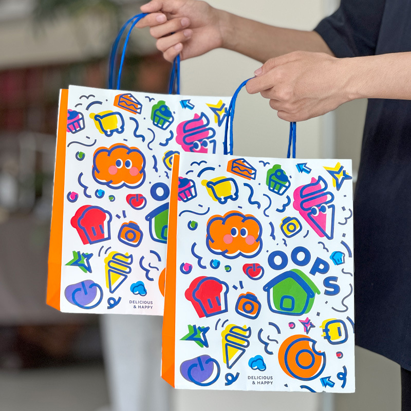 Combo 10 Túi đựng đồ tráng miệng phong cách graffiti vẽ tay túi xách nướng túi giấy kraft túi bánh mì tùy chỉnh in logo