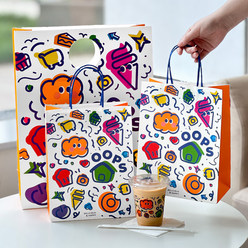 Combo 10 Túi đựng đồ tráng miệng phong cách graffiti vẽ tay túi xách nướng túi giấy kraft túi bánh mì tùy chỉnh in logo