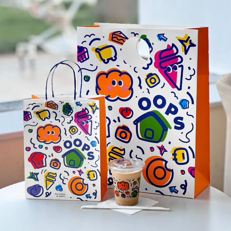 Combo 10 Túi đựng đồ tráng miệng phong cách graffiti vẽ tay túi xách nướng túi giấy kraft túi bánh mì tùy chỉnh in logo
