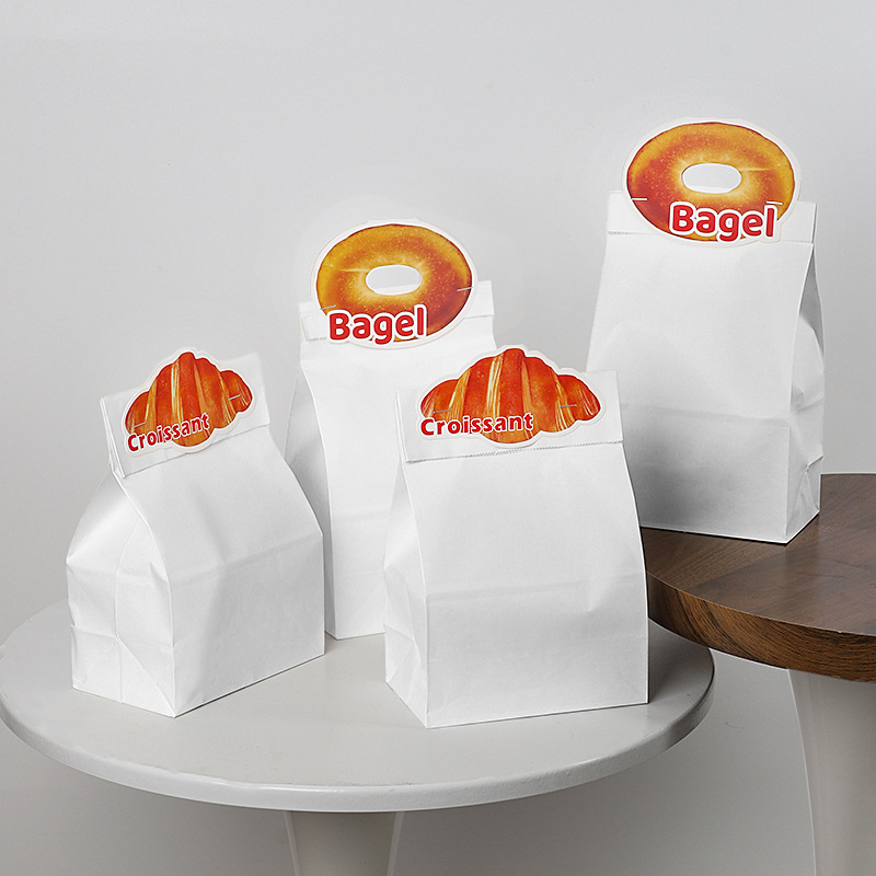 Túi giấy kraft đựng bánh mì bagel croissant cấp thực phẩm túi đóng gói nước kiềm túi đựng bánh mì thẻ nướng nhãn 