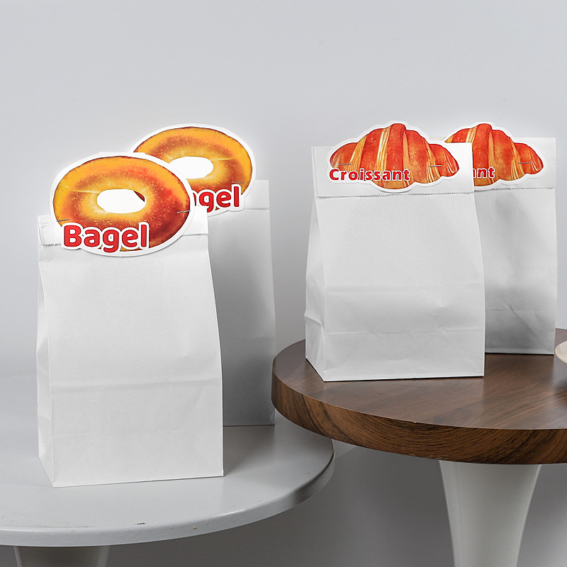 Túi giấy kraft đựng bánh mì bagel croissant cấp thực phẩm túi đóng gói nước kiềm túi đựng bánh mì thẻ nướng nhãn 