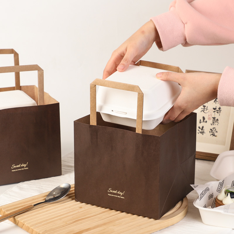 Combo 100 Túi đựng đồ tráng miệng túi đựng bánh mì cửa hàng bánh mang đi bao bì nướng thương mại túi giấy kraft có thể tùy chỉnh