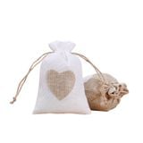 Combo 10 Túi dây rút bằng vải lanh kích thước 10x14CM mặt trước in trái tim T1355