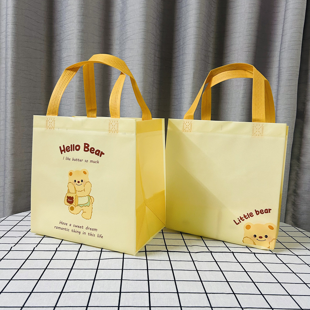Combo 10 Túi Vải Không Dệt Tráng Phủ Hình Gấu Bơ Hoạt Hình – Dễ Thương & Tiện Lợi Cho Trẻ Em