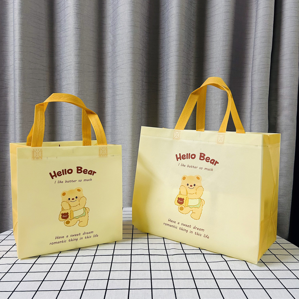 Combo 10 Túi Vải Không Dệt Tráng Phủ Hình Gấu Bơ Hoạt Hình – Dễ Thương & Tiện Lợi Cho Trẻ Em