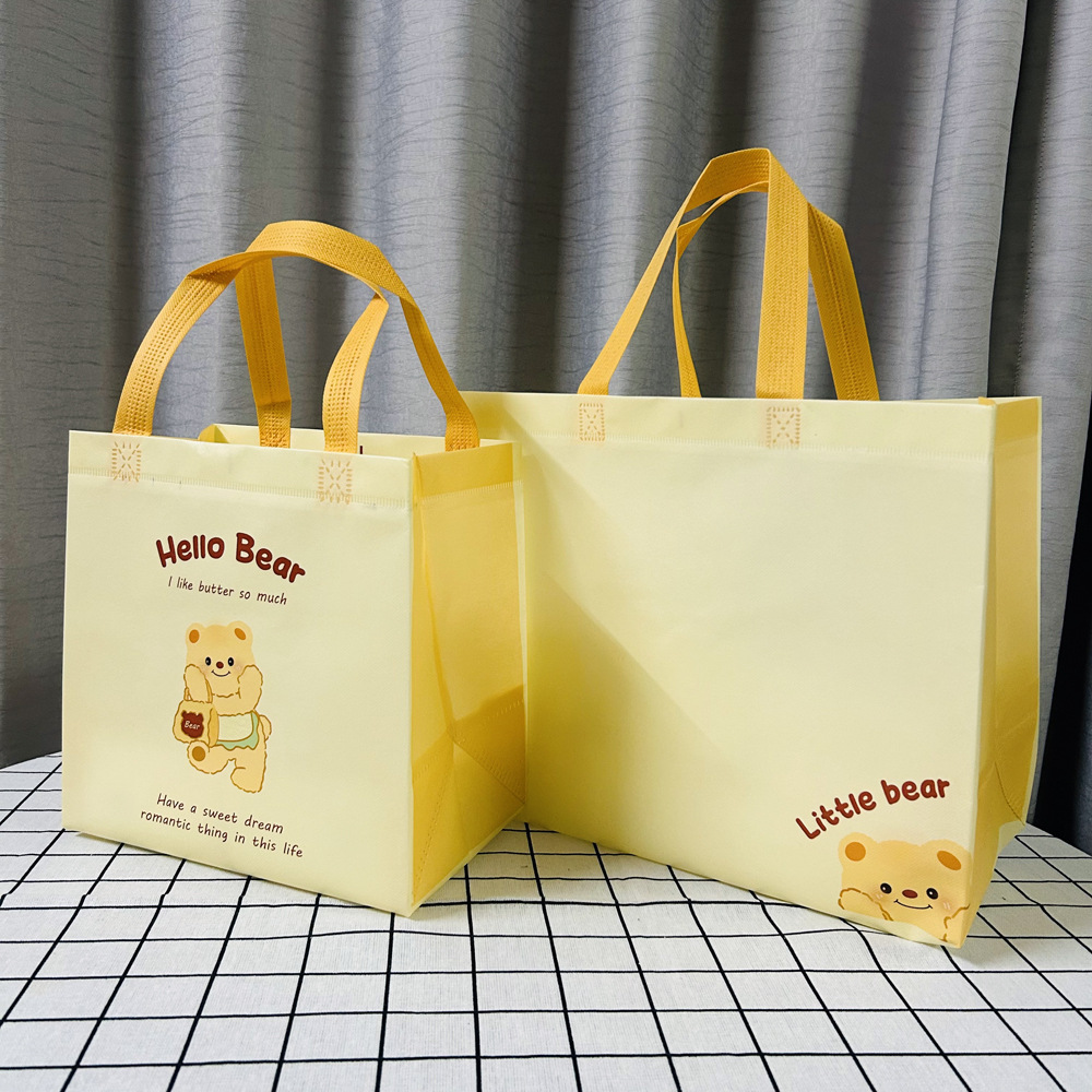 Combo 10 Túi Vải Không Dệt Tráng Phủ Hình Gấu Bơ Hoạt Hình – Dễ Thương & Tiện Lợi Cho Trẻ Em