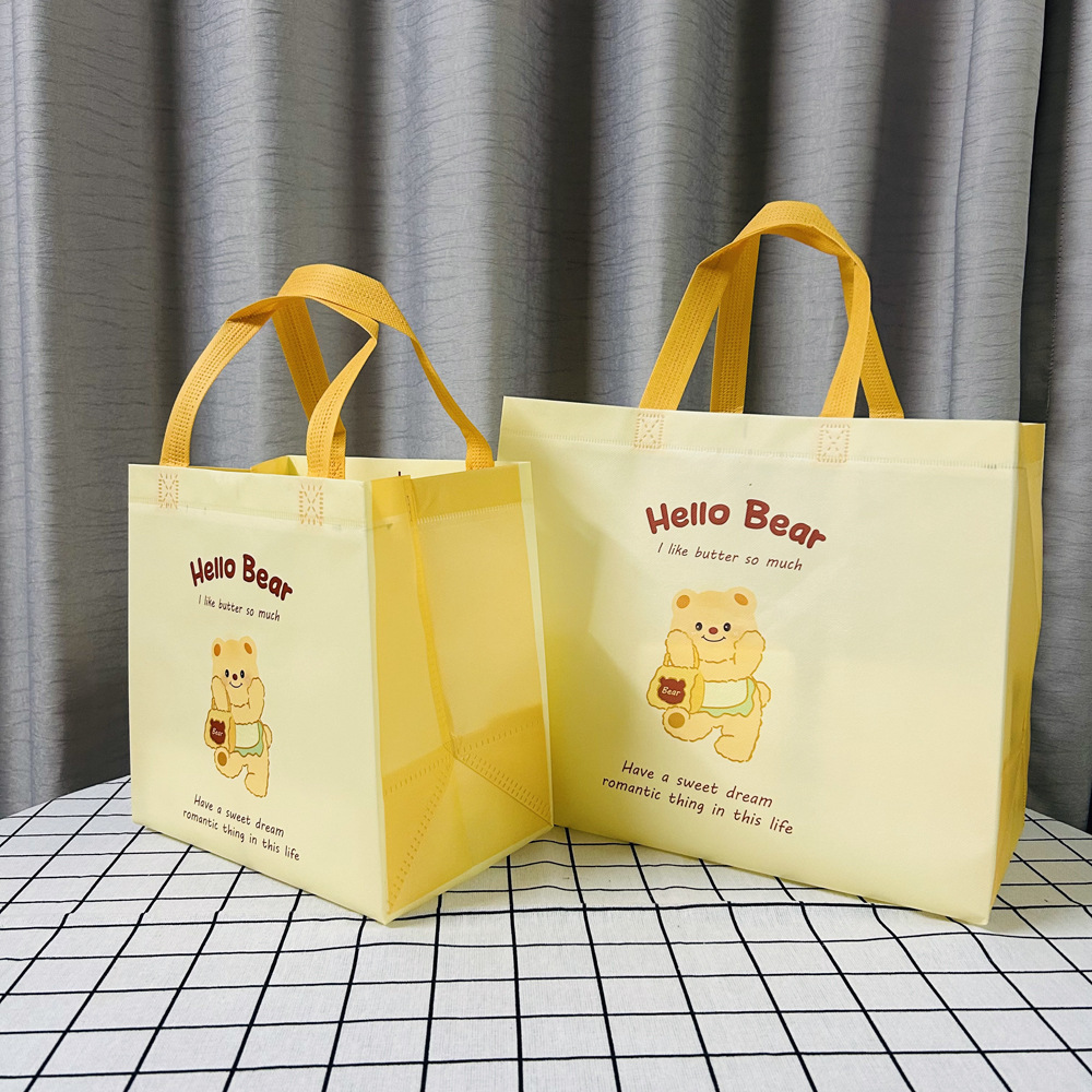 Combo 10 Túi Vải Không Dệt Tráng Phủ Hình Gấu Bơ Hoạt Hình – Dễ Thương & Tiện Lợi Cho Trẻ Em