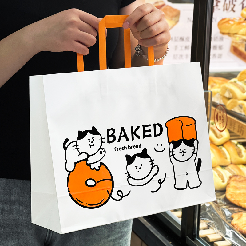 Combo 100 Túi Xách Giấy Kraft Hình Mèo Con – Phong Cách HOT Trend, Bao Bì Bánh Mì Nướng & Tráng Miệng, In Logo Thương Hiệu