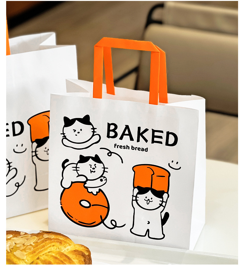 Combo 100 Túi Xách Giấy Kraft Hình Mèo Con – Phong Cách HOT Trend, Bao Bì Bánh Mì Nướng & Tráng Miệng, In Logo Thương Hiệu