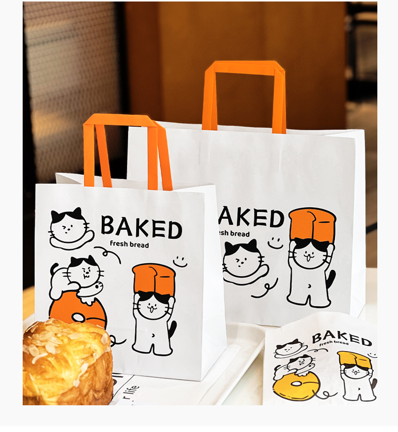 Combo 100 Túi Xách Giấy Kraft Hình Mèo Con – Phong Cách HOT Trend, Bao Bì Bánh Mì Nướng & Tráng Miệng, In Logo Thương Hiệu
