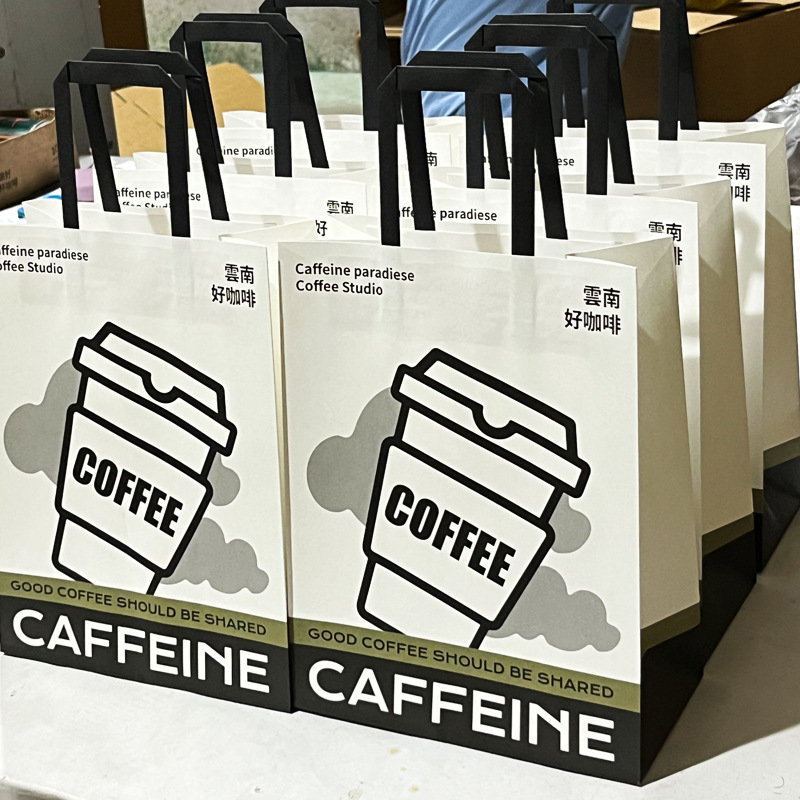 Combo 100 Túi Tote Kraft Đựng Cốc Cà Phê/Trà Sữa – Hoạt Hình Dễ Thương, HOT Trend Mạng Xã Hội, Đựng 1–2 Cốc, In Logo Thương Hiệu