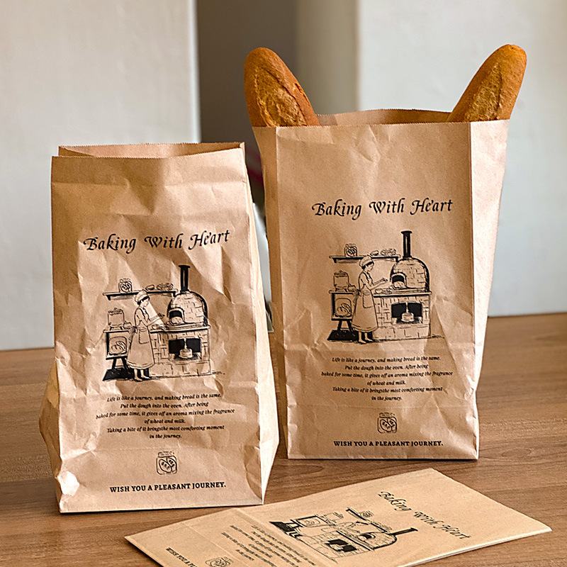 Combo 100Túi Giấy Kraft Đựng Bánh Mì Phong Cách Retro Vẽ Tay – Hot Trend Từ Người Nổi Tiếng Trên Internet, Tùy Chỉnh Cho Bánh Mì Bagel & Bánh Châu Âu