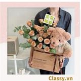 Set 10 Túi giấy quai xách 30 X 25 X 13 cm đựng hoa trang trí in chữ Flower Art màu Nâu kraft vintage Q1727 (không kèm gấu, hoa, ruy băng)