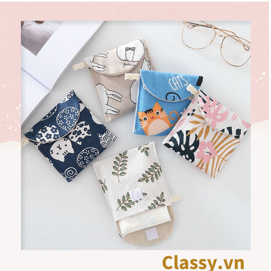 Set 10 Túi vải cầm tay mini kích cỡ 13CM, nhiều màu nhiều họa tiết đựng phụ kiện PK1288
